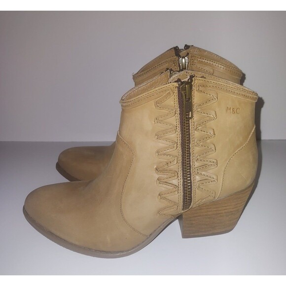 Ladies 7 Musse & Cloud Anthropologie Tan Leather Western Double Zip Ankle Boots - Picture 4 of 8